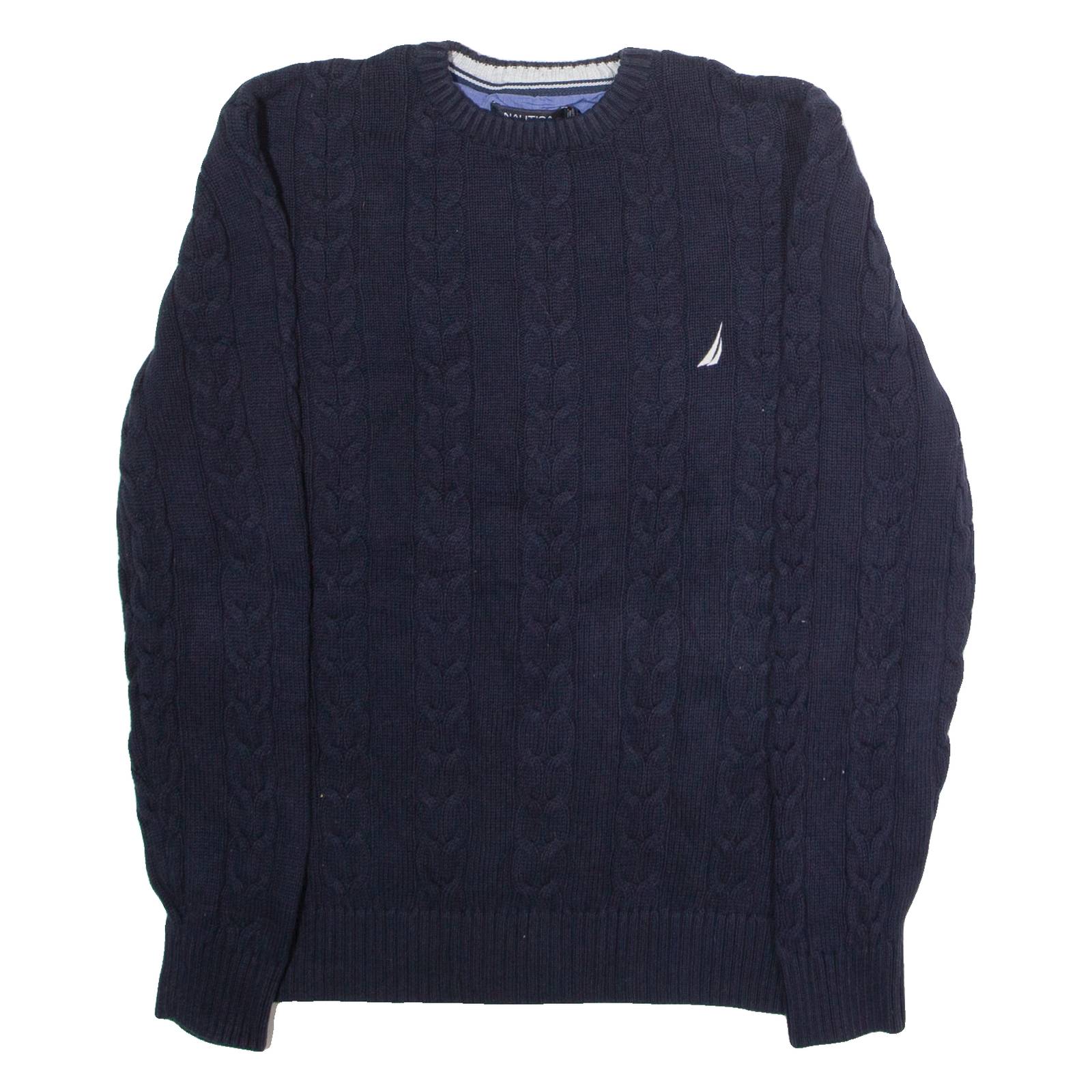 NAUTICA Mens Jumper Blue Crew Neck Cable Knit L