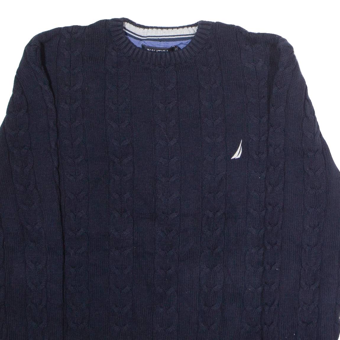 NAUTICA Mens Jumper Blue Crew Neck Cable Knit L