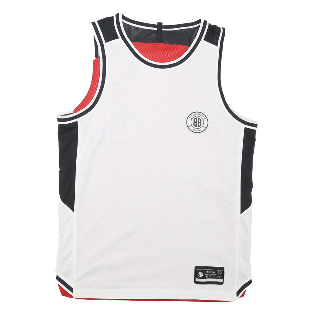 Mens White Black Red Sleeveless Sports Style L Crew Neck Basketball Jersey
