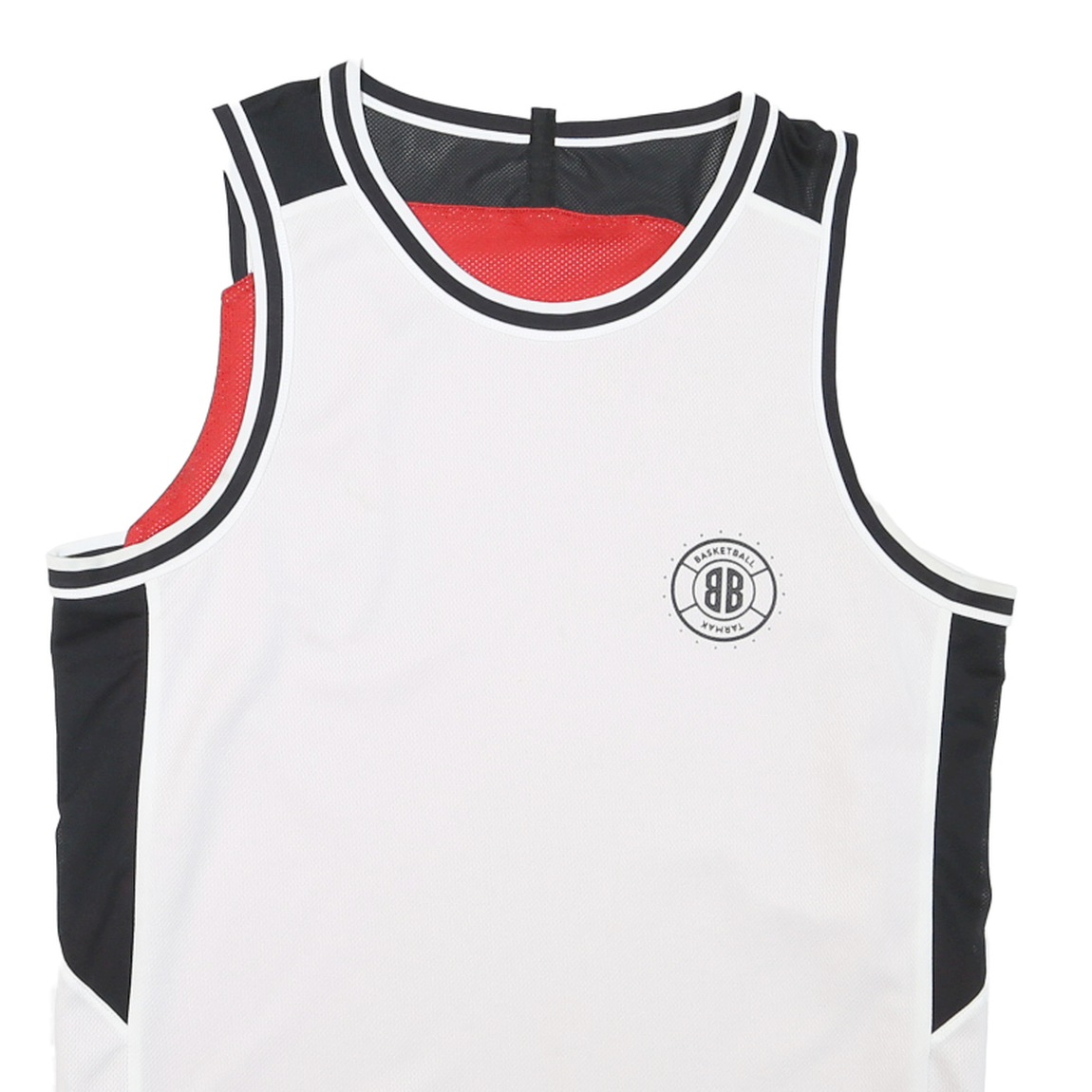 Mens White Black Red Sleeveless Sports Style L Crew Neck Basketball Jersey
