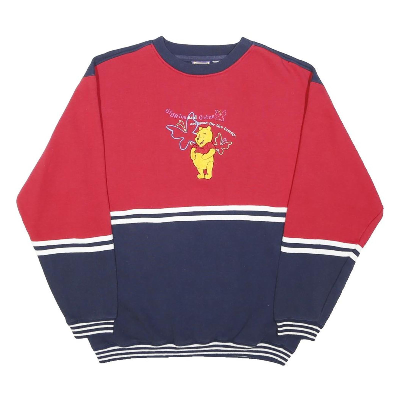 DISNEY Womens Red & Navy Winnie The Pooh Crew Neck XL Cartoon Sweatshirt