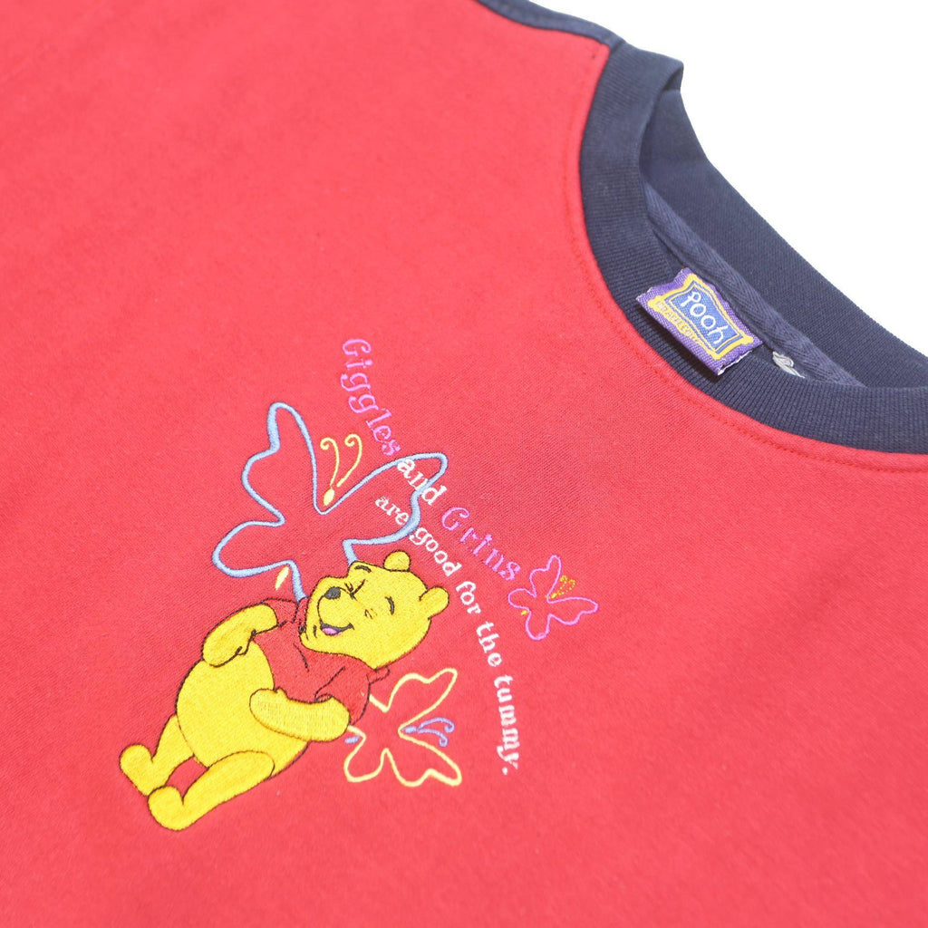 DISNEY Womens Red & Navy Winnie The Pooh Crew Neck XL Cartoon Sweatshirt