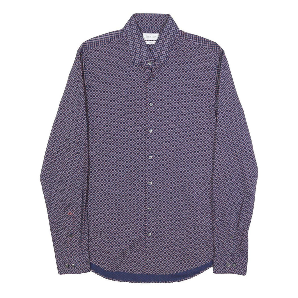 CALVIN KLEIN Mens Blue & Pink Patterned Shirt S Cotton Blend Formal Long Sleeve