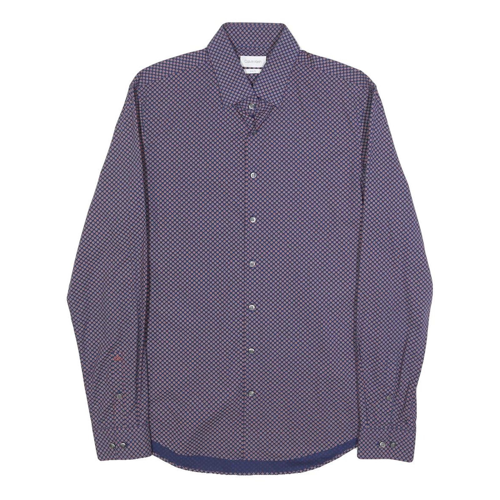 CALVIN KLEIN Mens Blue & Pink Patterned Shirt S Cotton Blend Formal Long Sleeve