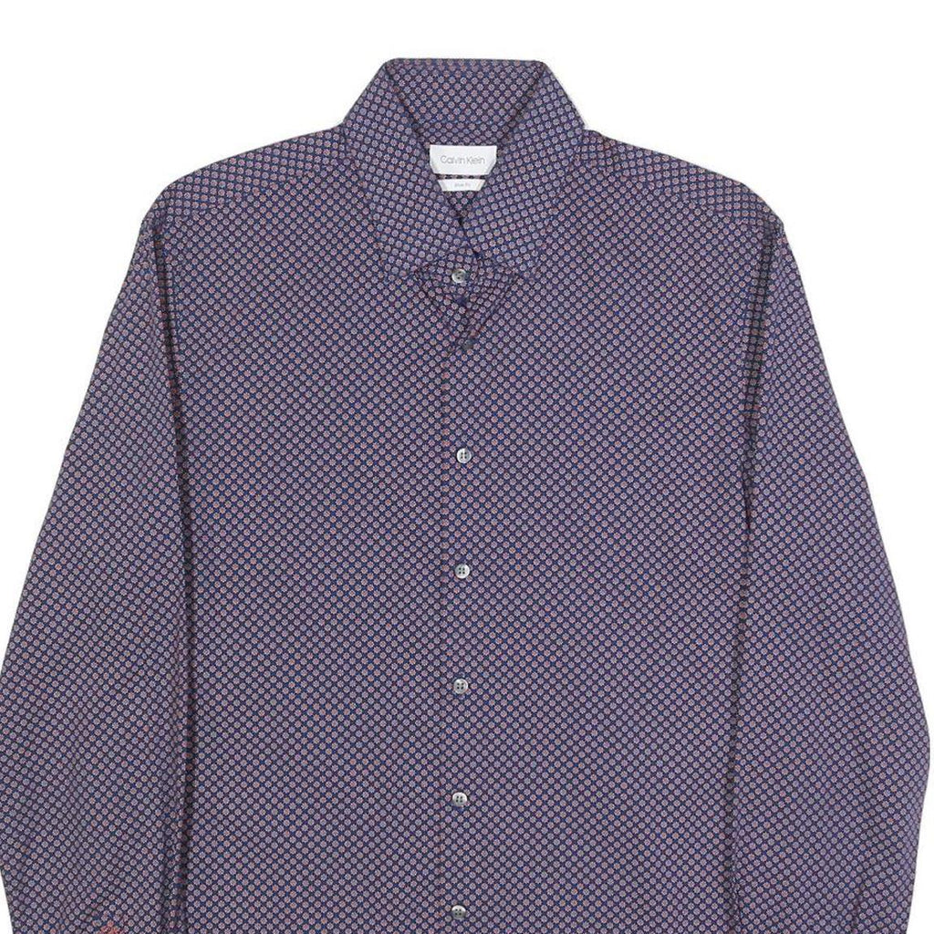 CALVIN KLEIN Mens Blue & Pink Patterned Shirt S Cotton Blend Formal Long Sleeve