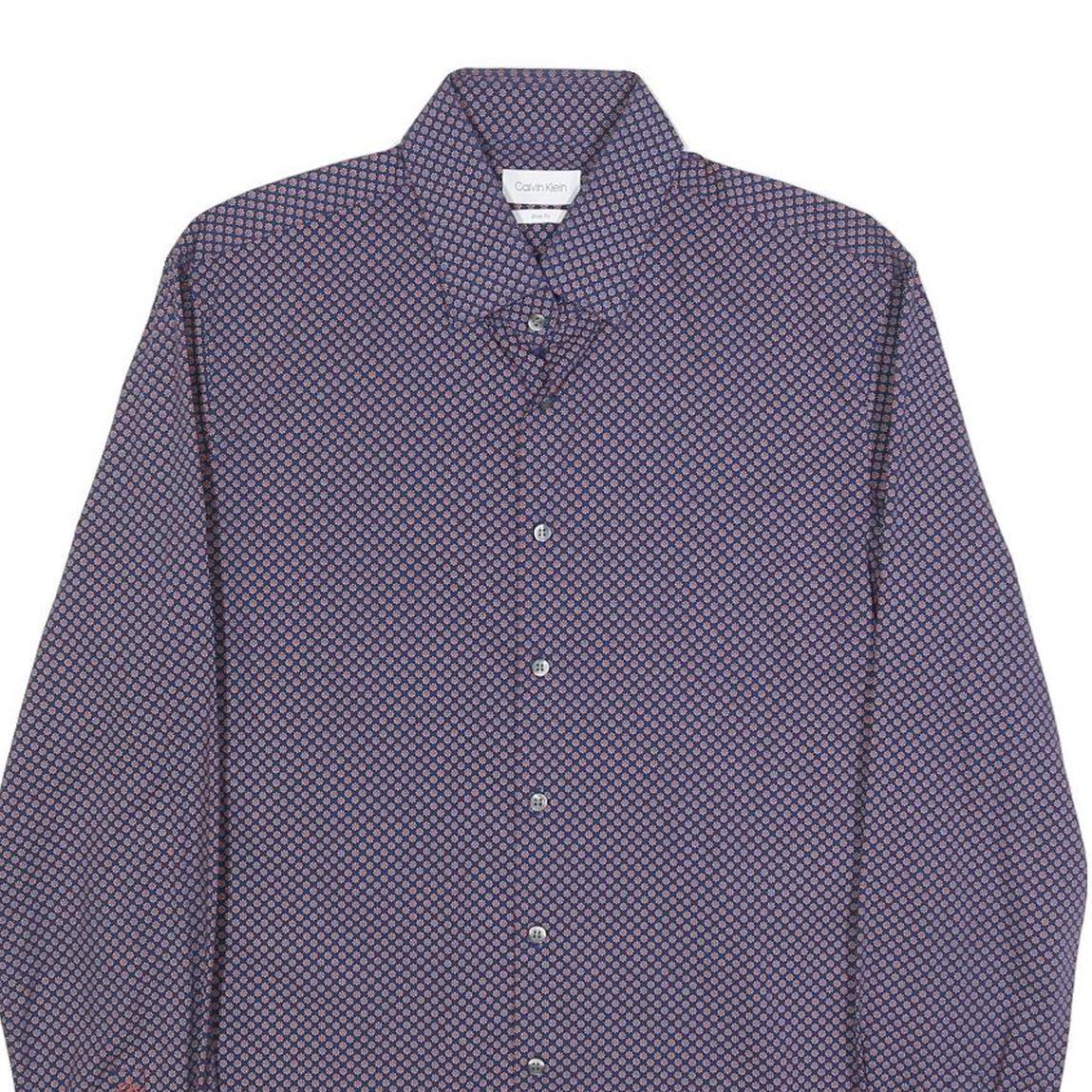 CALVIN KLEIN Mens Blue & Pink Patterned Shirt S Cotton Blend Formal Long Sleeve