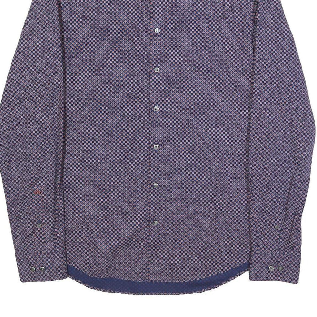 CALVIN KLEIN Mens Blue & Pink Patterned Shirt S Cotton Blend Formal Long Sleeve