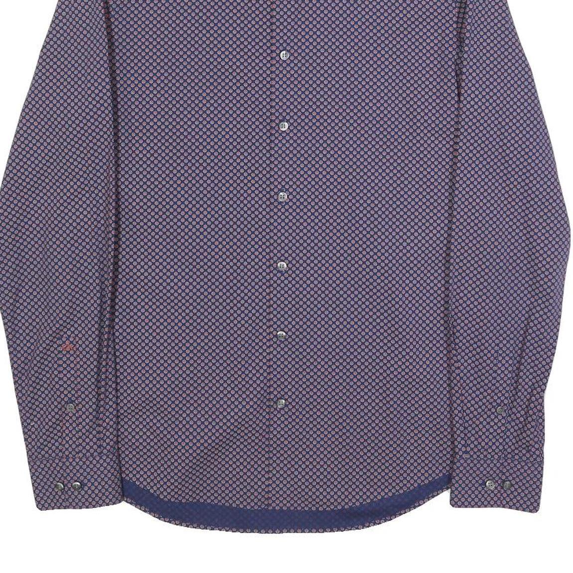 CALVIN KLEIN Mens Blue & Pink Patterned Shirt S Cotton Blend Formal Long Sleeve