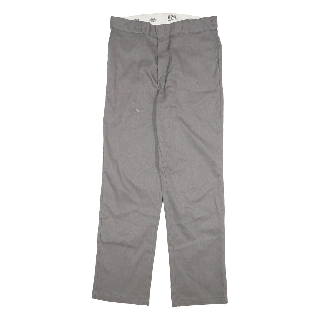 DICKIES Mens Cotton Blend Grey Regular Fit Straight Leg Trousers W32 L32