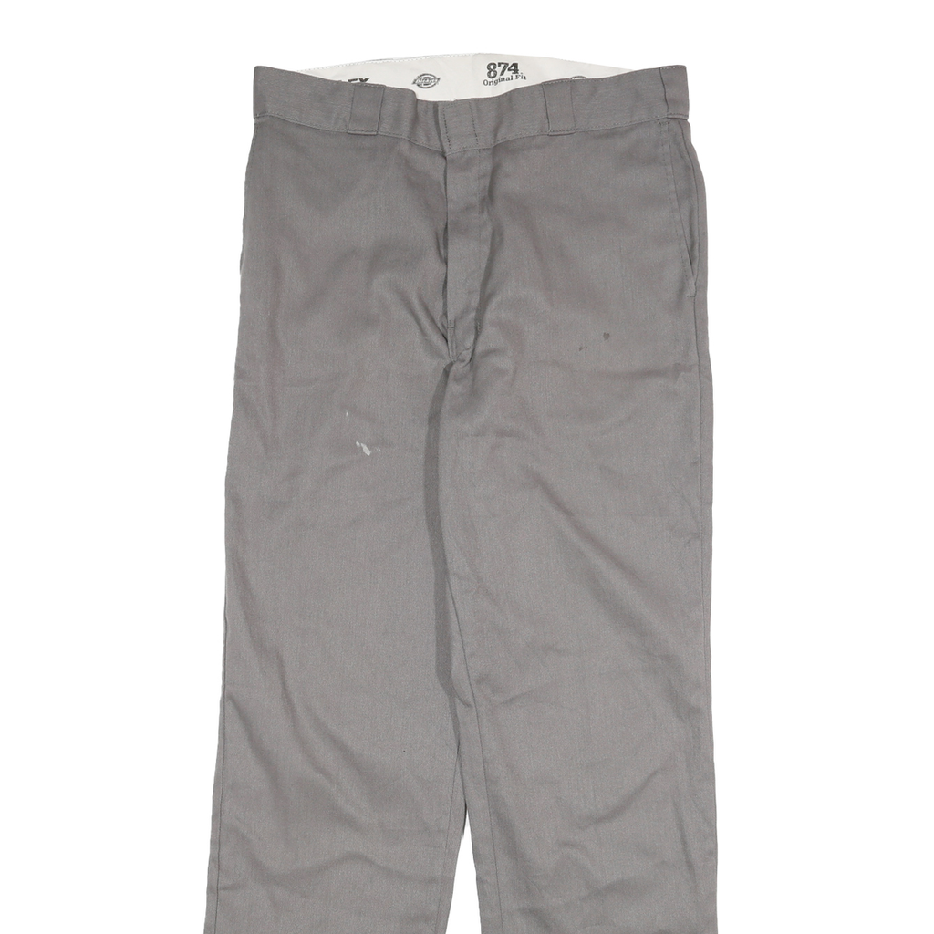 DICKIES Mens Cotton Blend Grey Regular Fit Straight Leg Trousers W32 L32