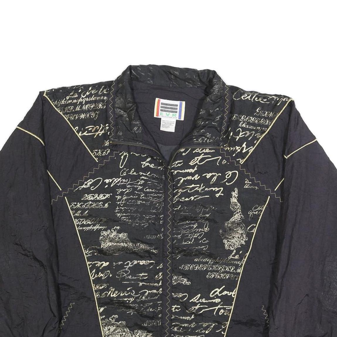 EVR Womens Black Nylon Zip Jacket M Printed Pattern Casual Lightweight Outerwear