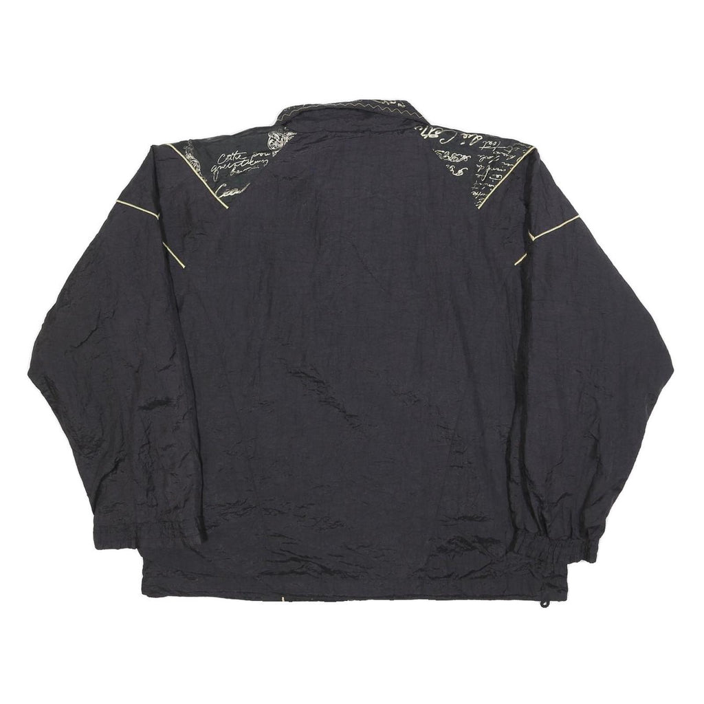 EVR Womens Black Nylon Zip Jacket M Printed Pattern Casual Lightweight Outerwear