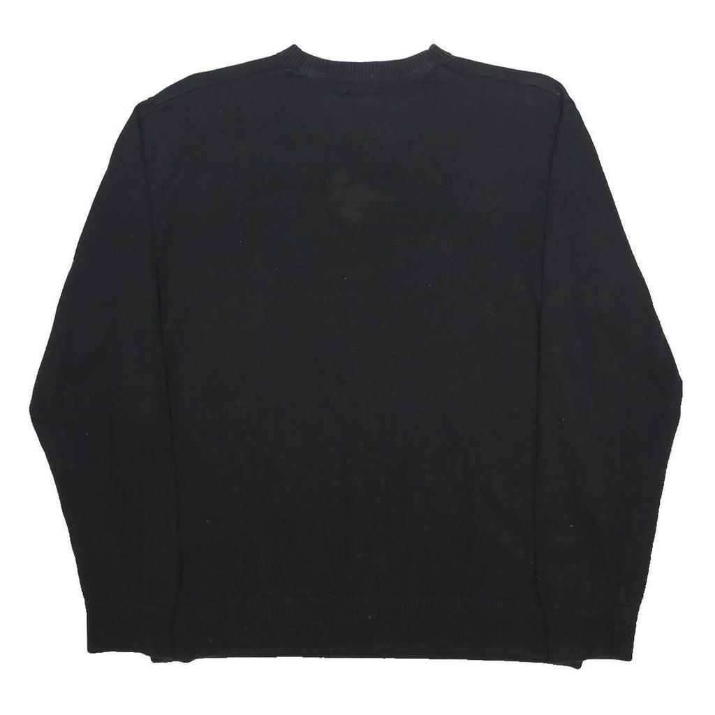 TOMMY HILFIGER Mens Black Plain V-Neck Basic Knit Jumper M Classic Cotton