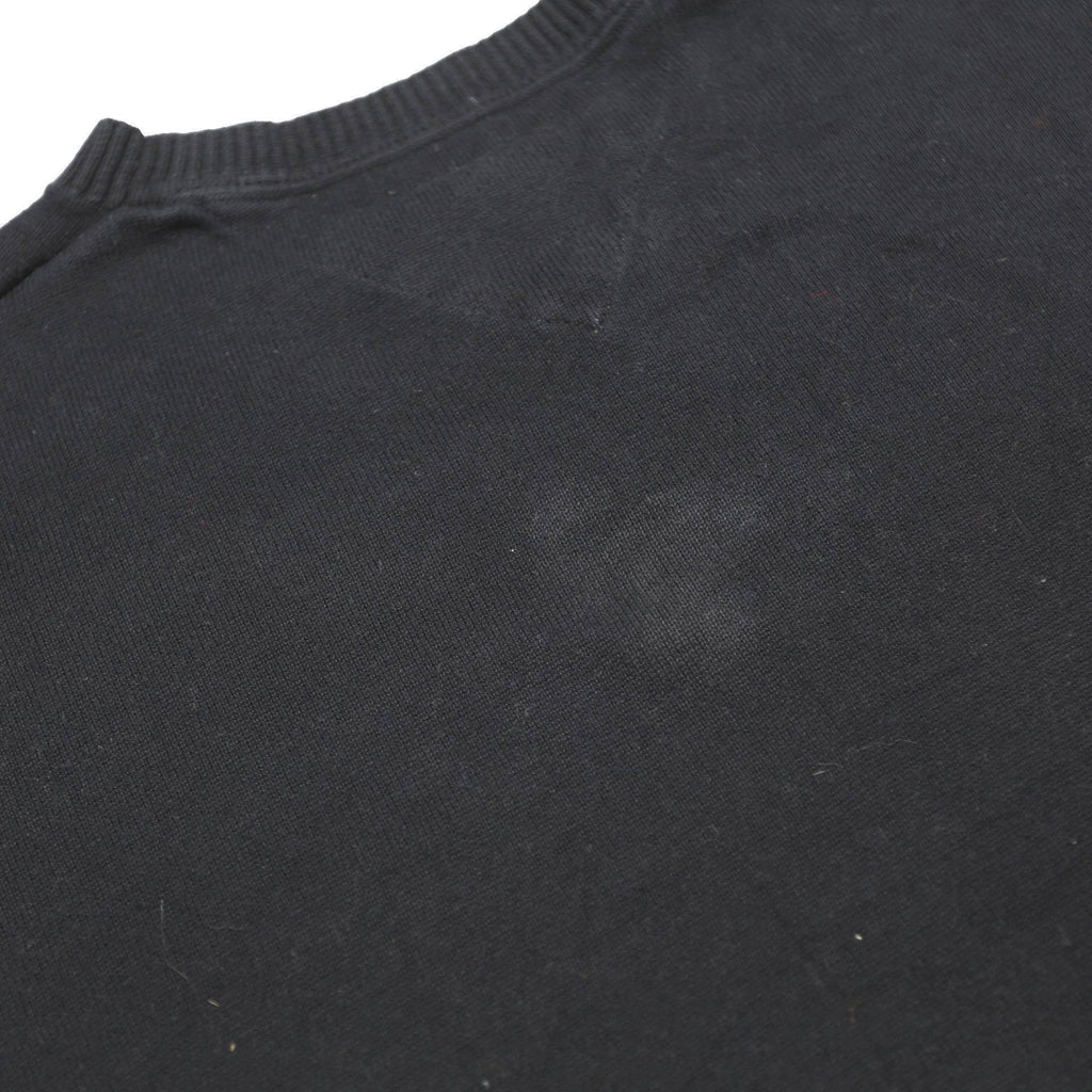 TOMMY HILFIGER Mens Black Plain V-Neck Basic Knit Jumper M Classic Cotton