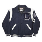 RIPON Mens Navy & White Wool Blend Varsity Jacket L Button Closure Wool Blend