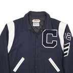 RIPON Mens Navy & White Wool Blend Varsity Jacket L Button Closure Wool Blend