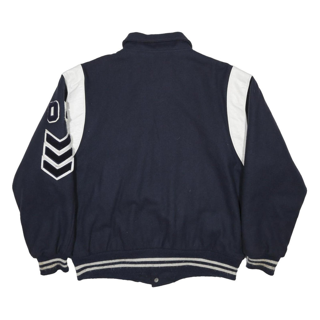 RIPON Mens Navy & White Wool Blend Varsity Jacket L Button Closure Wool Blend