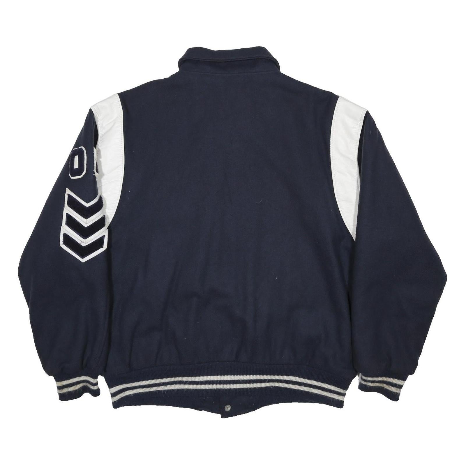 RIPON Mens Navy & White Wool Blend Varsity Jacket L Button Closure Wool Blend
