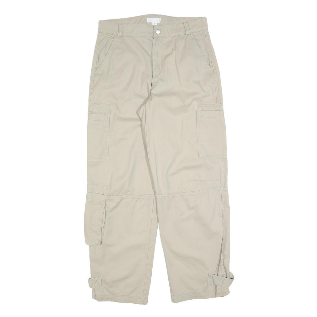 H&M Womens Cotton Blend Beige Regular Fit Cargo Trousers W30 L30 Casual Utility