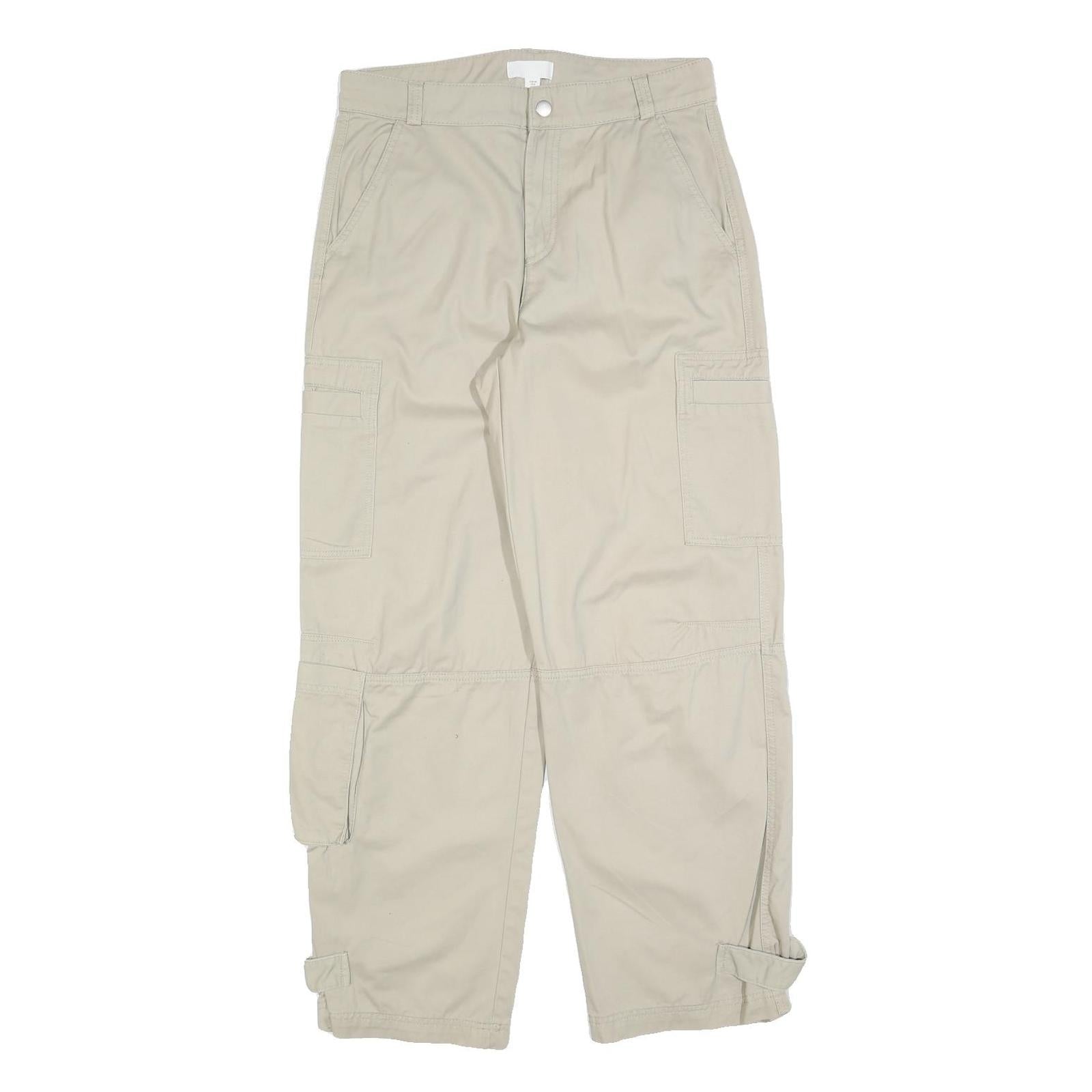 H&M Womens Cotton Blend Beige Regular Fit Cargo Trousers W30 L30 Casual Utility