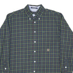 TOMMY HILFIGER Mens Blue Green Check Shirt L Classic Button Down Cotton Blend