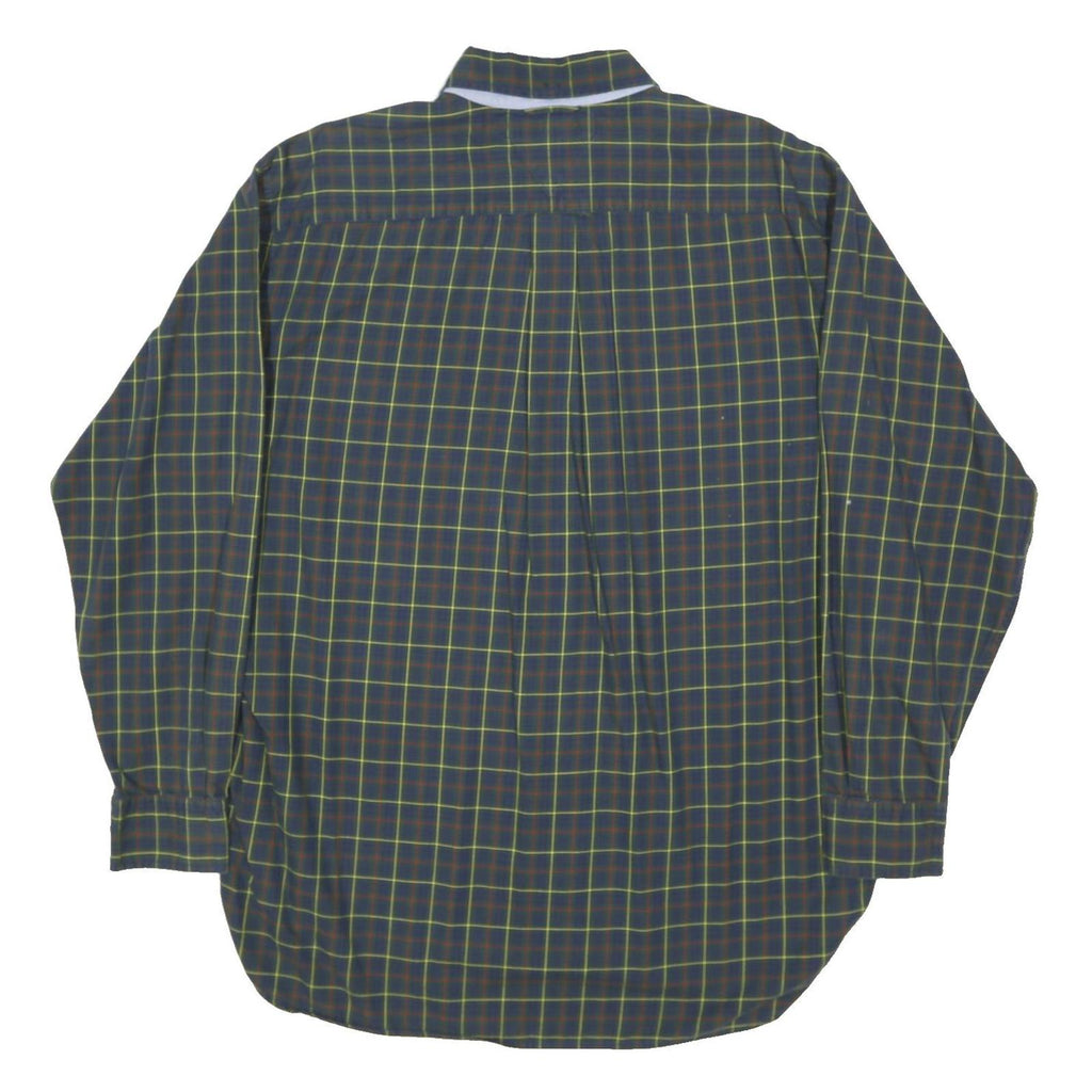 TOMMY HILFIGER Mens Blue Green Check Shirt L Classic Button Down Cotton Blend