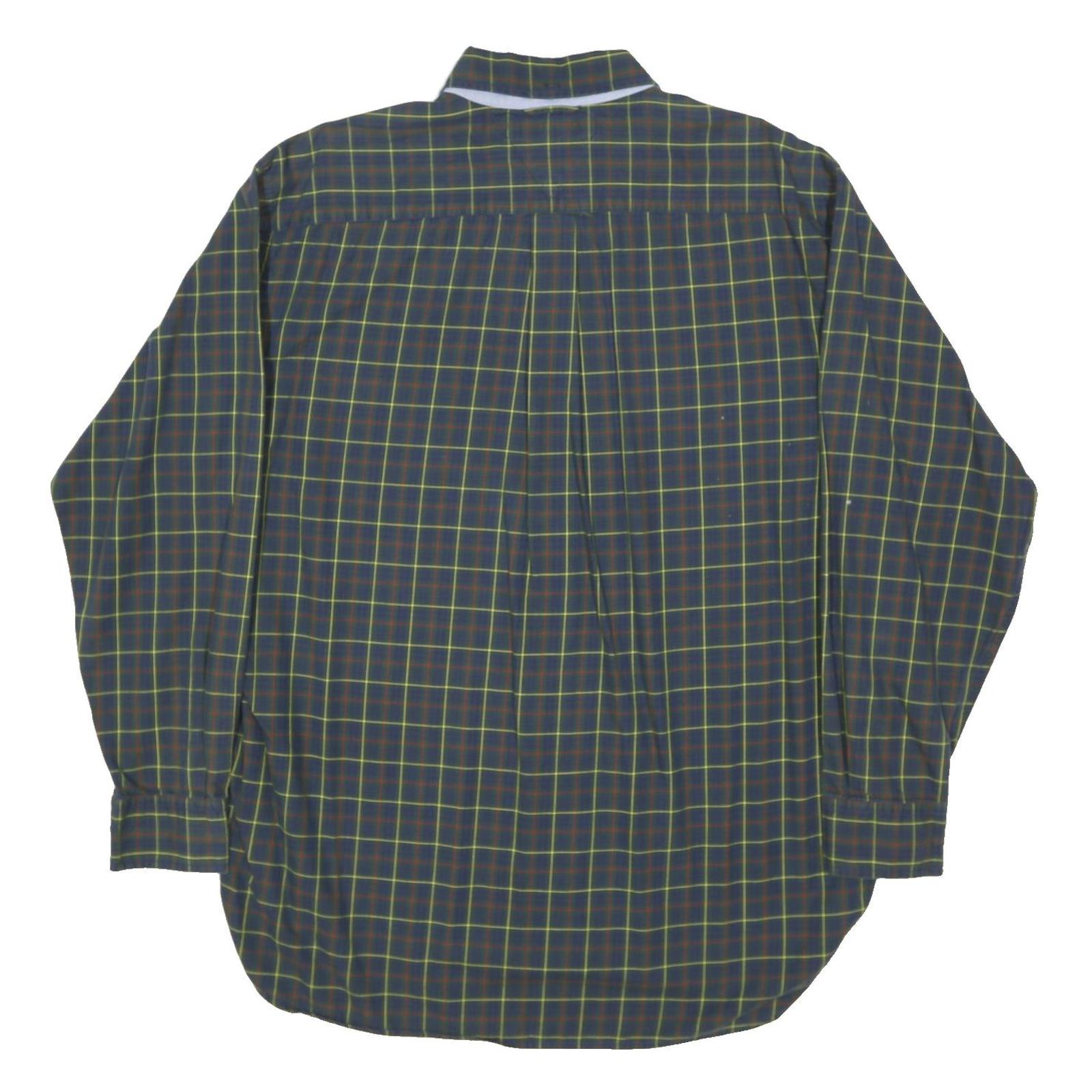 TOMMY HILFIGER Mens Blue Green Check Shirt L Classic Button Down Cotton Blend