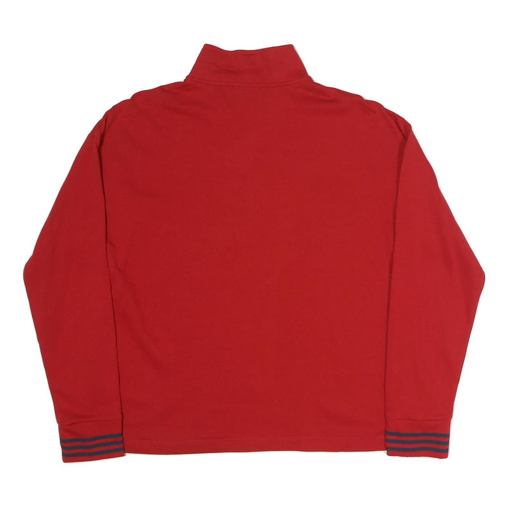 NAUTICA Mens Red 1/4 Zip Sweatshirt L Striped Cuff Pullover Casual