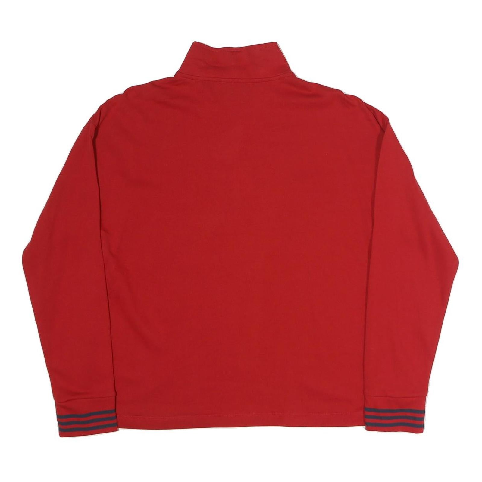 NAUTICA Mens Red 1/4 Zip Sweatshirt L Striped Cuff Pullover Casual