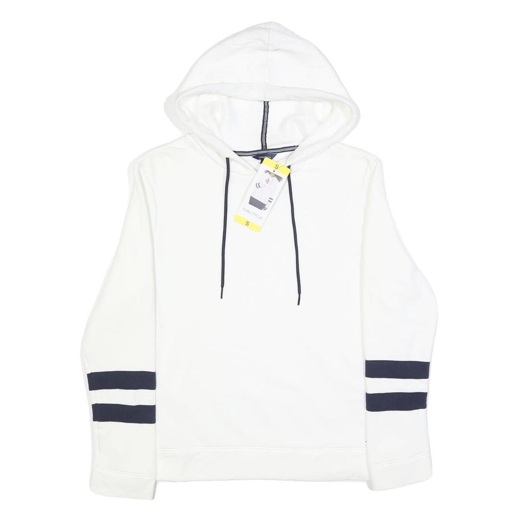 NAUTICA Womens White & Navy Hoodie S Cotton Blend Casual Hooded Sweatshirt