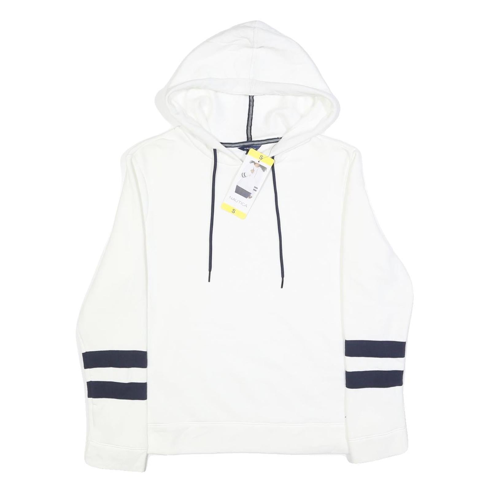 NAUTICA Womens White & Navy Hoodie S Cotton Blend Casual Hooded Sweatshirt