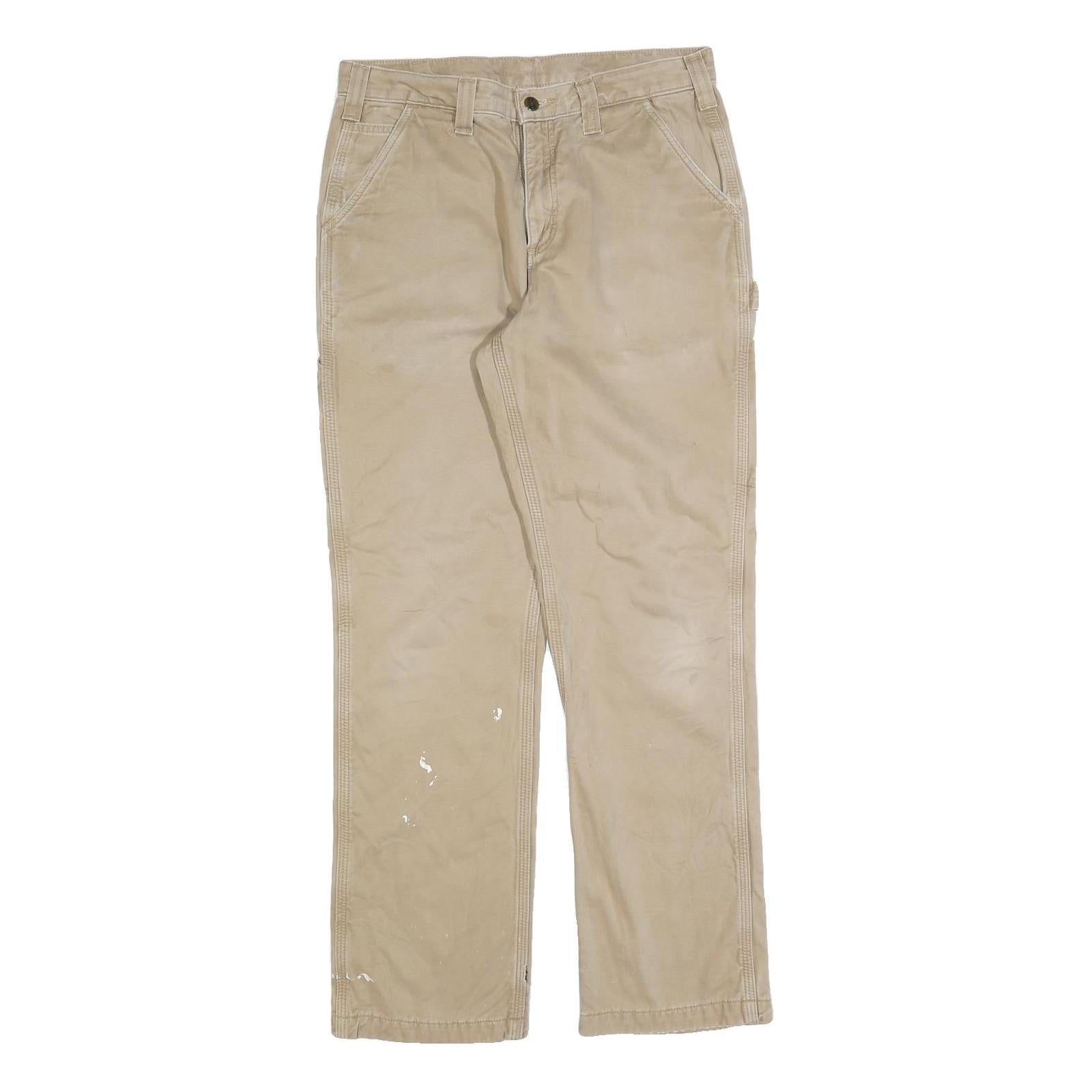 CARHARTT Mens Cotton Blend Beige Relaxed Straight Trousers W32 L32 Workwear
