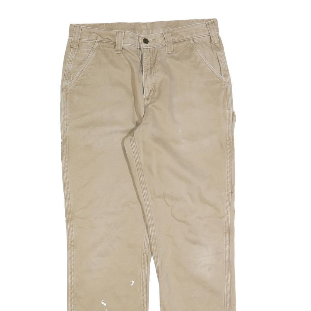 CARHARTT Mens Cotton Blend Beige Relaxed Straight Trousers W32 L32 Workwear