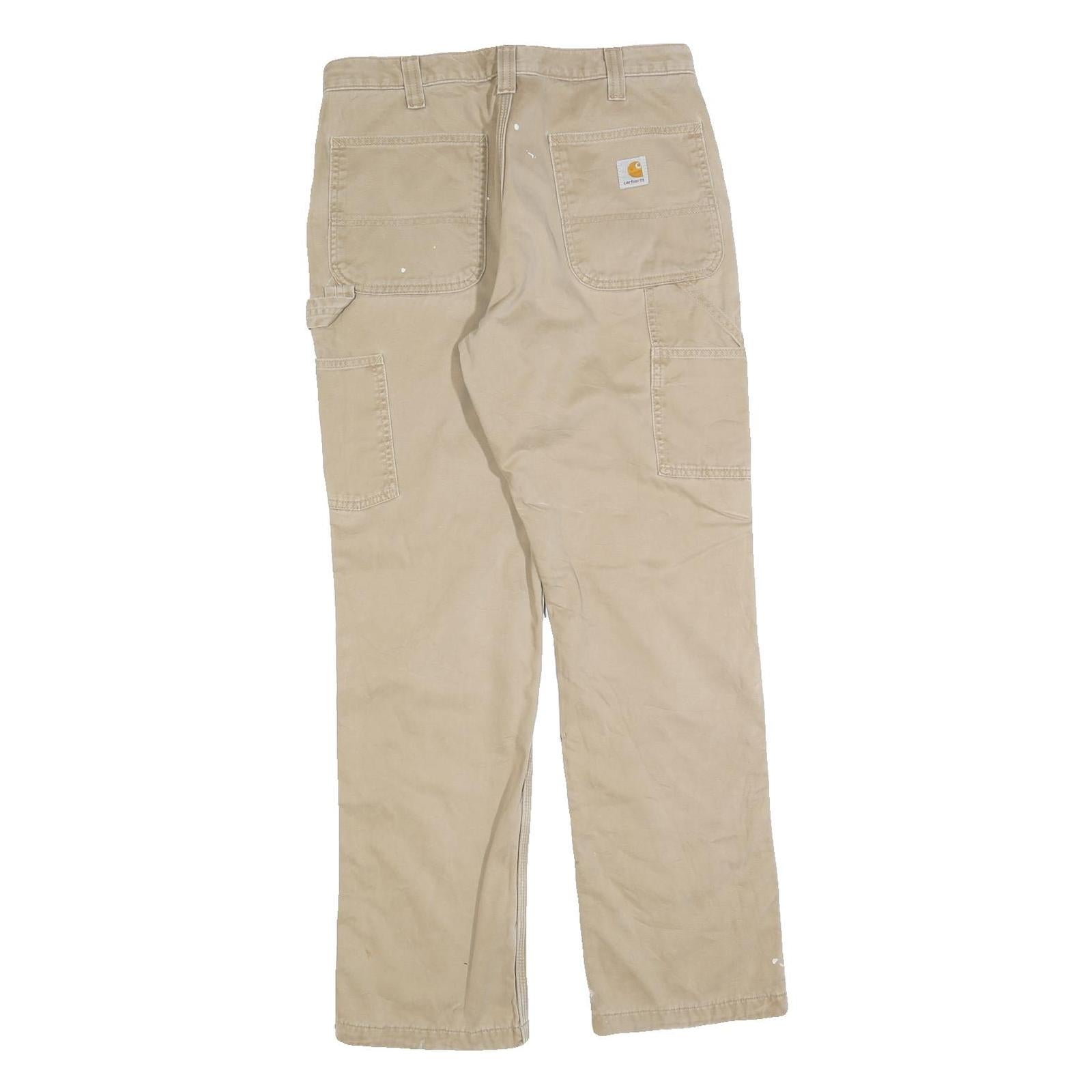 CARHARTT Mens Cotton Blend Beige Relaxed Straight Trousers W32 L32 Workwear