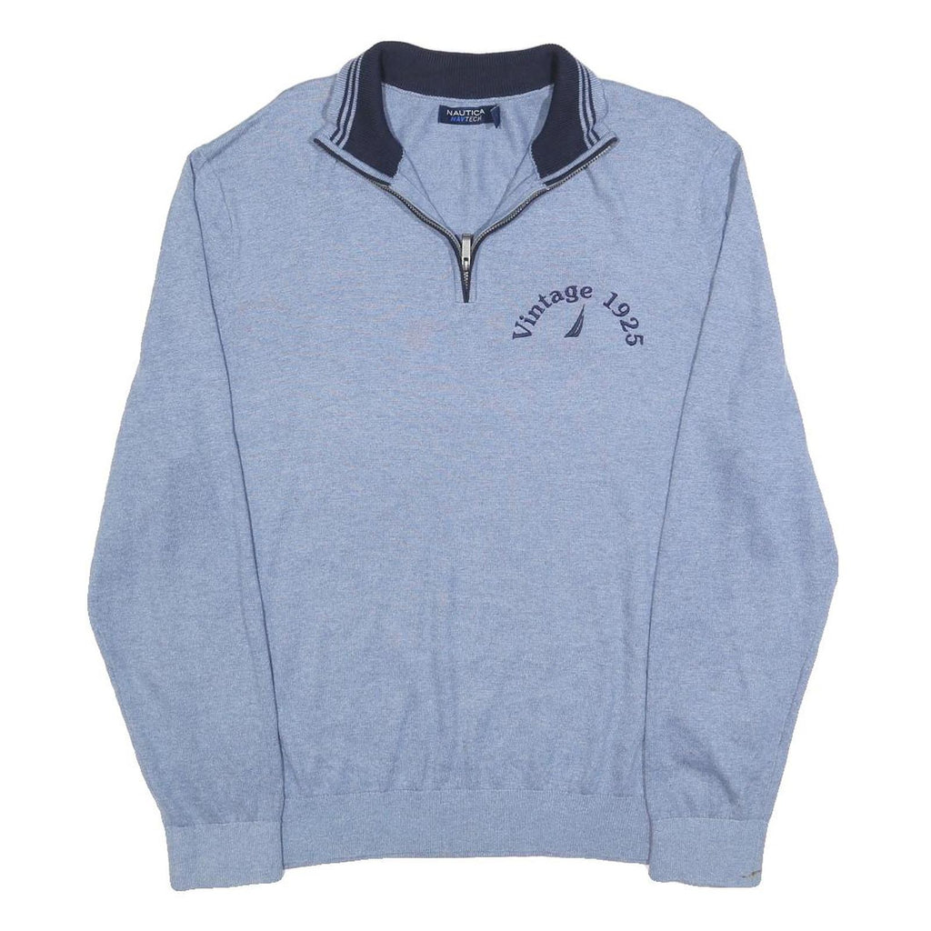 NAUTICA Mens Blue Plain Pullover Jumper Crew Neck Basic Knit L Cotton Blend