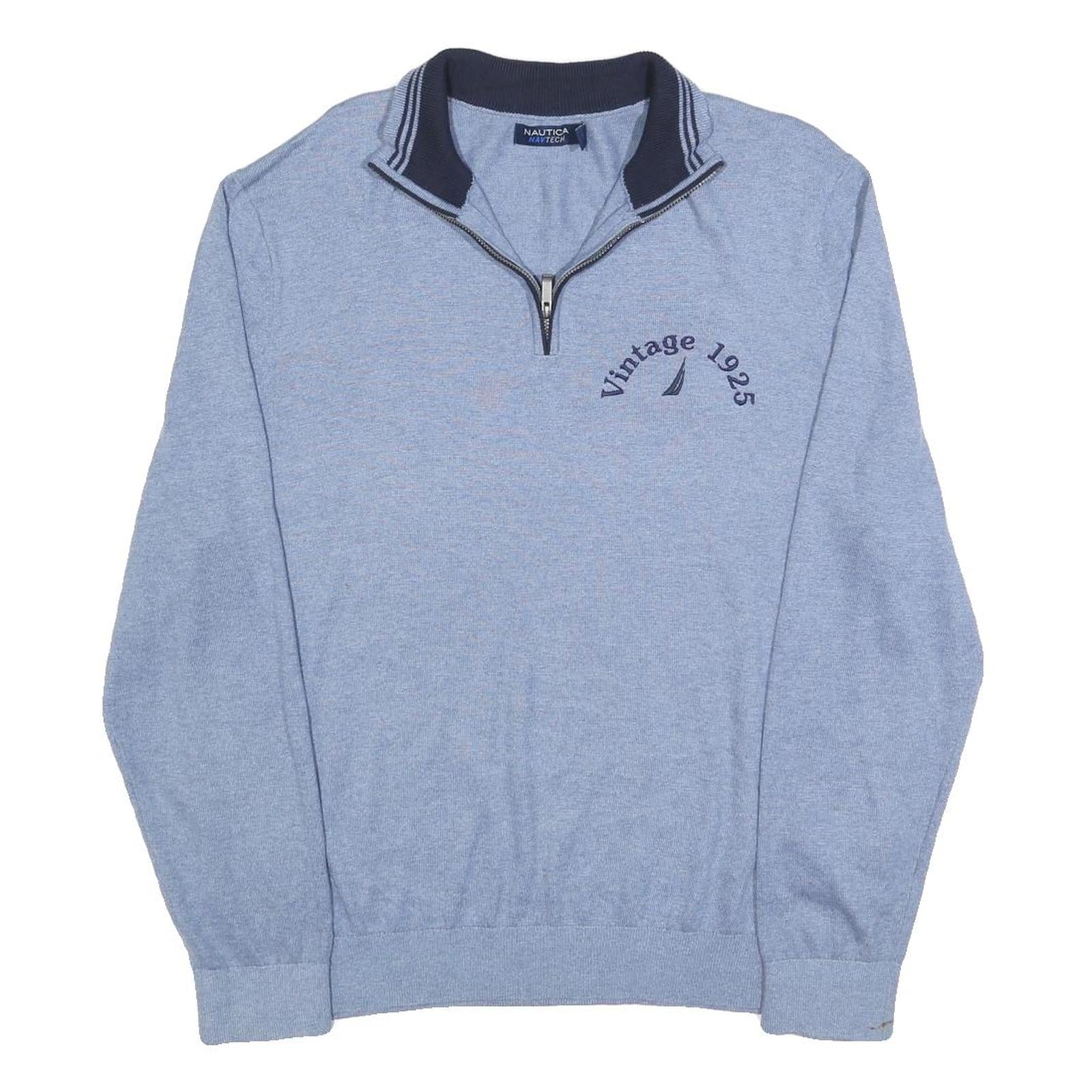 NAUTICA Mens Blue Plain Pullover Jumper Crew Neck Basic Knit L Cotton Blend