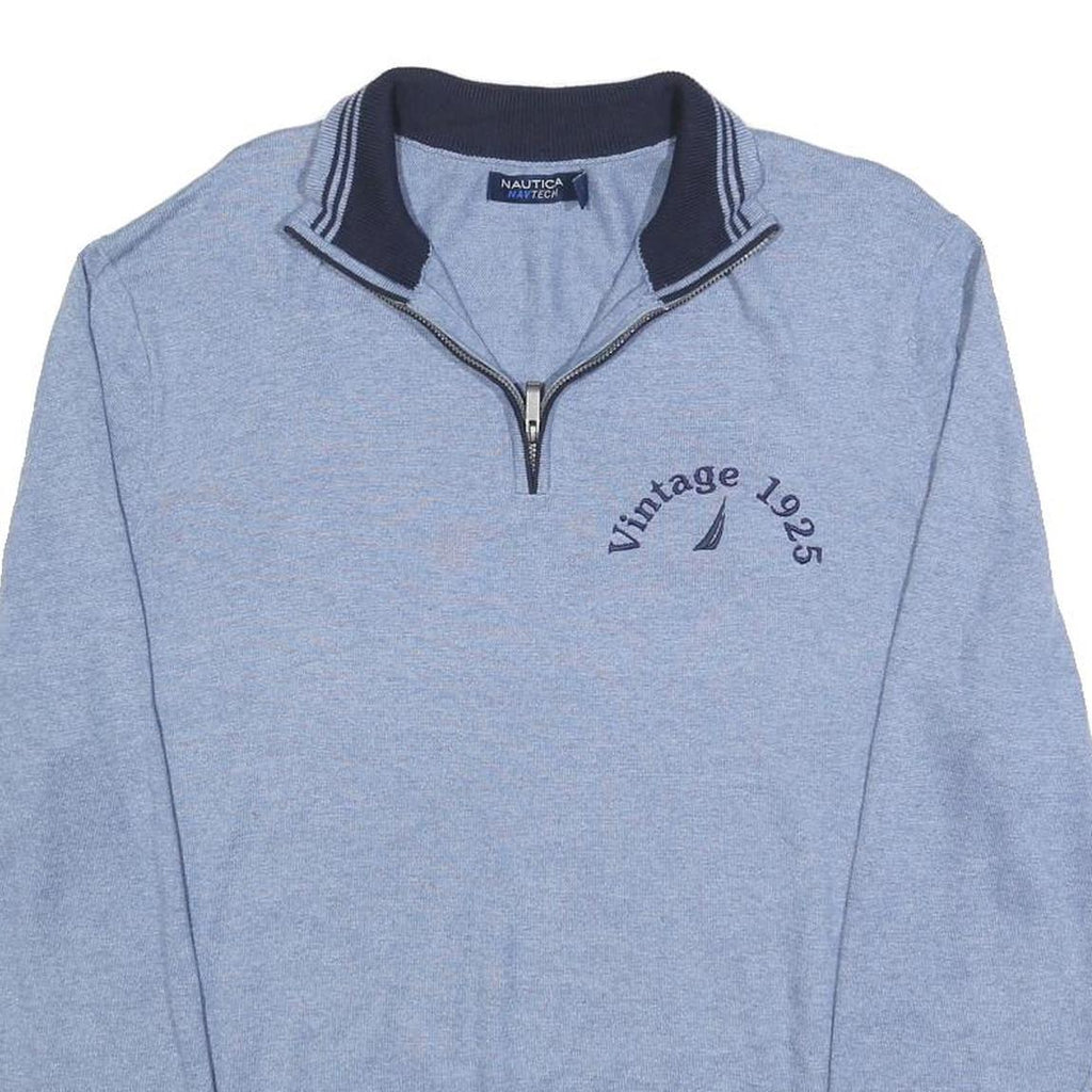 NAUTICA Mens Blue Plain Pullover Jumper Crew Neck Basic Knit L Cotton Blend