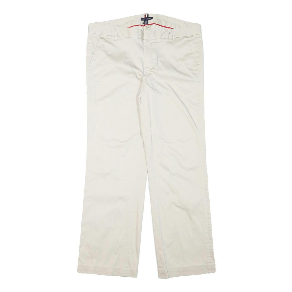 TOMMY HILFIGER Womens White Regular Fit Straight Leg Trousers W33 L28 Cotton