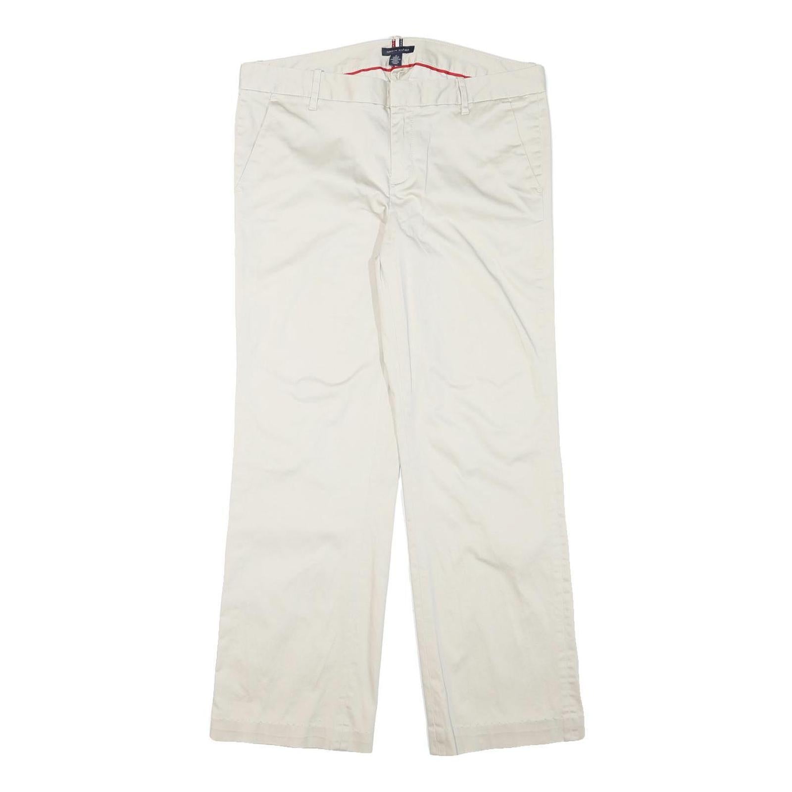 TOMMY HILFIGER Womens White Regular Fit Straight Leg Trousers W33 L28 Cotton