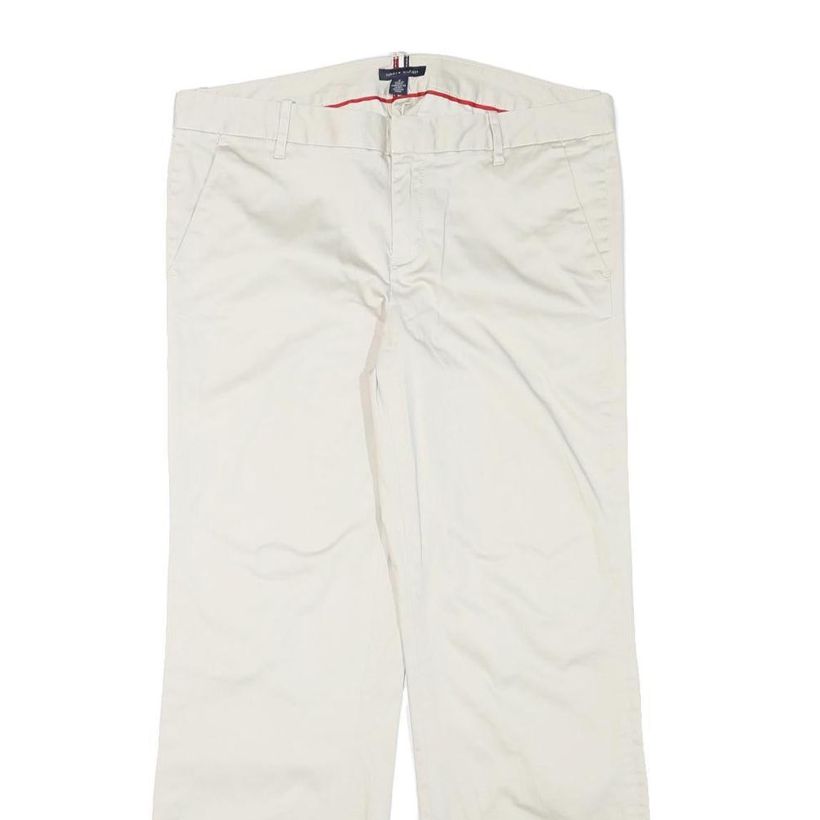 TOMMY HILFIGER Womens White Regular Fit Straight Leg Trousers W33 L28 Cotton