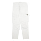 ZARA Mens White Cotton Blend Regular Cargo Trousers W30 L30 Utility Pocket Zip