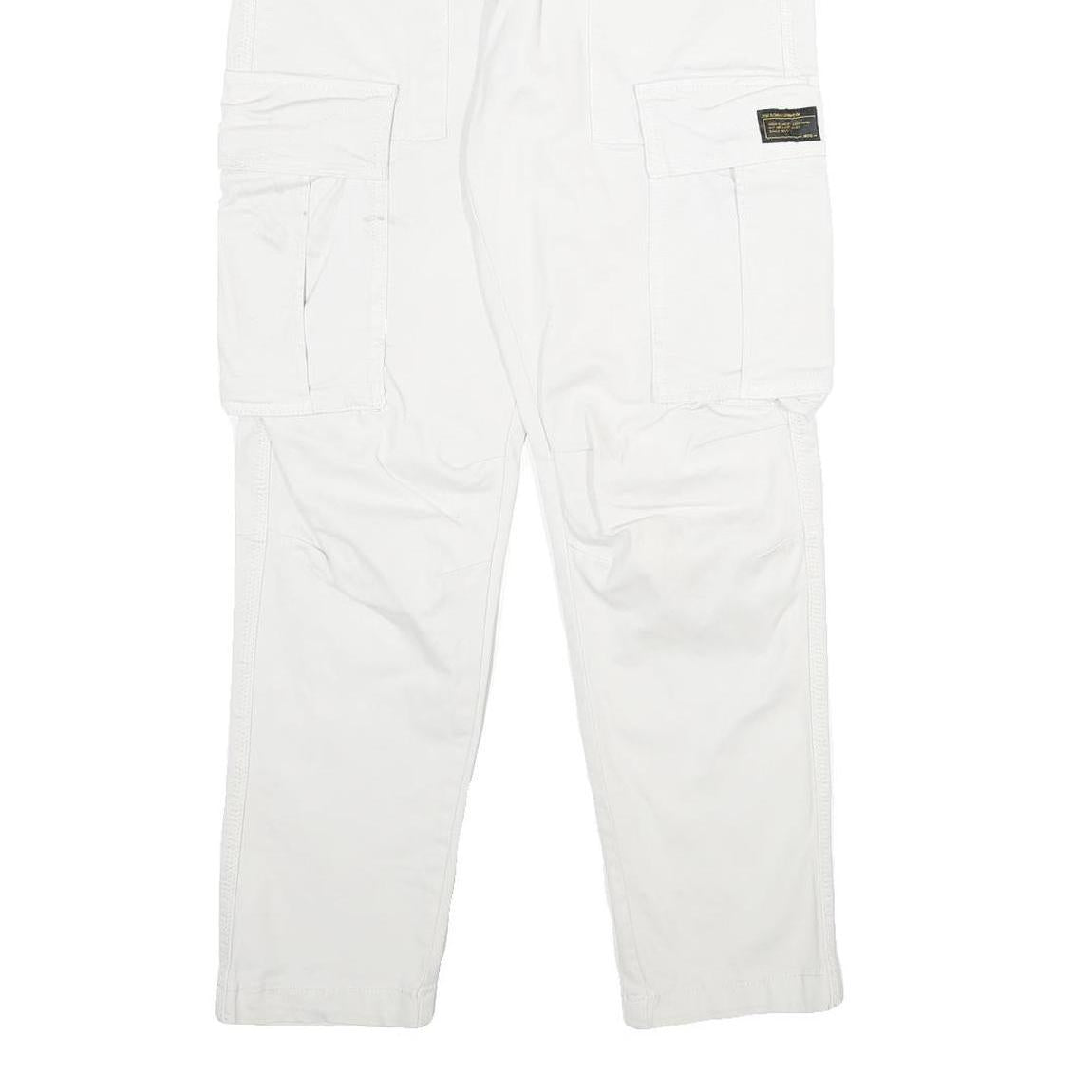 ZARA Mens White Cotton Blend Regular Cargo Trousers W30 L30 Utility Pocket Zip