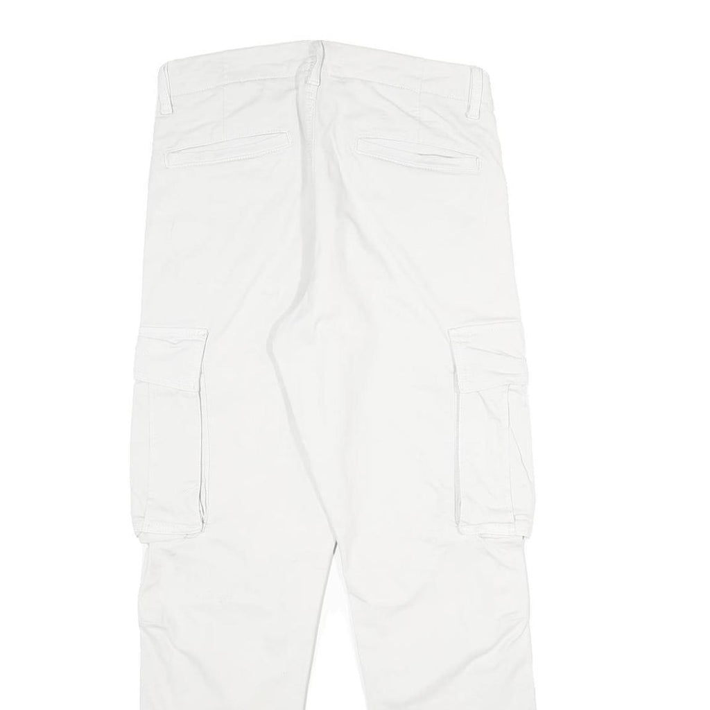 ZARA Mens White Cotton Blend Regular Cargo Trousers W30 L30 Utility Pocket Zip