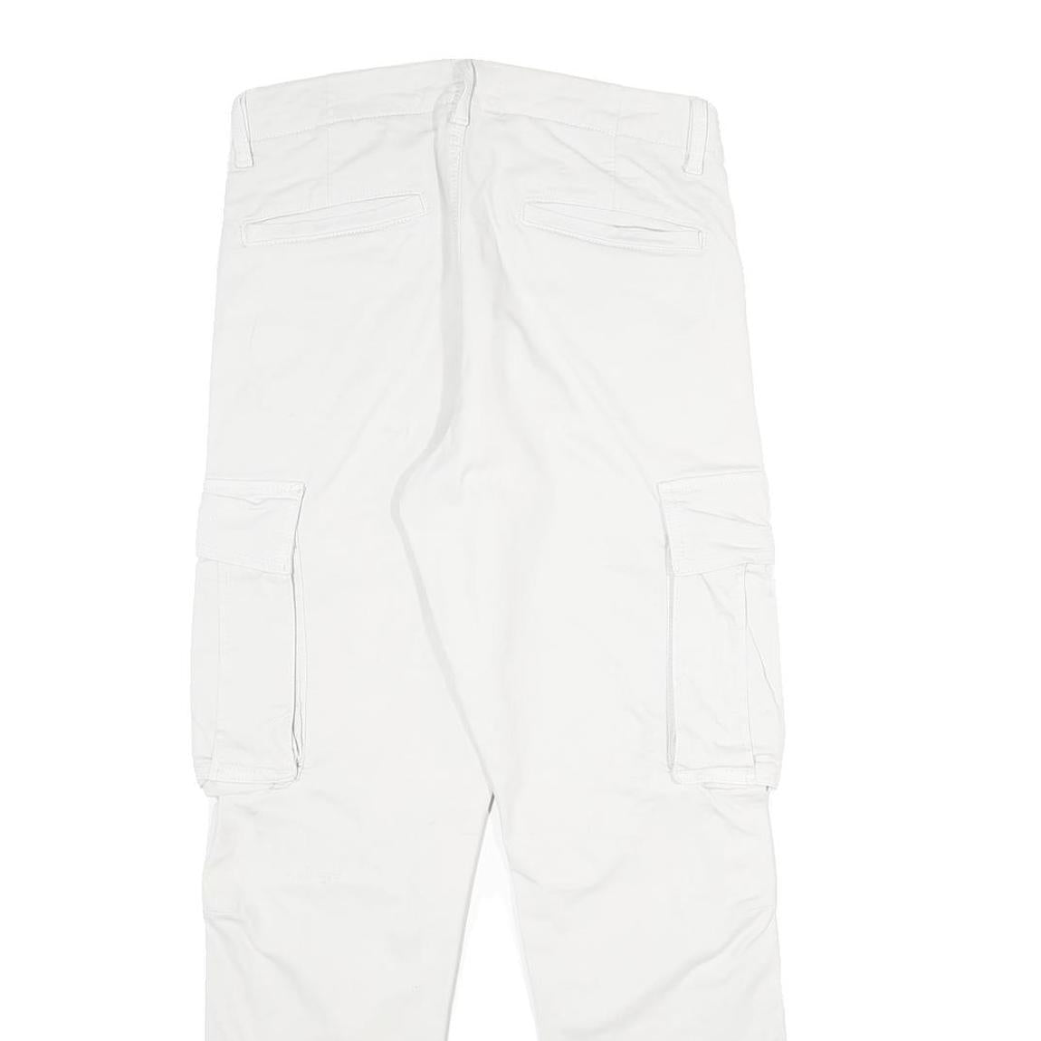 ZARA Mens White Cotton Blend Regular Cargo Trousers W30 L30 Utility Pocket Zip
