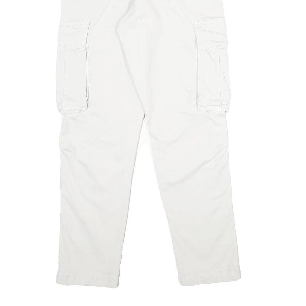 ZARA Mens White Cotton Blend Regular Cargo Trousers W30 L30 Utility Pocket Zip