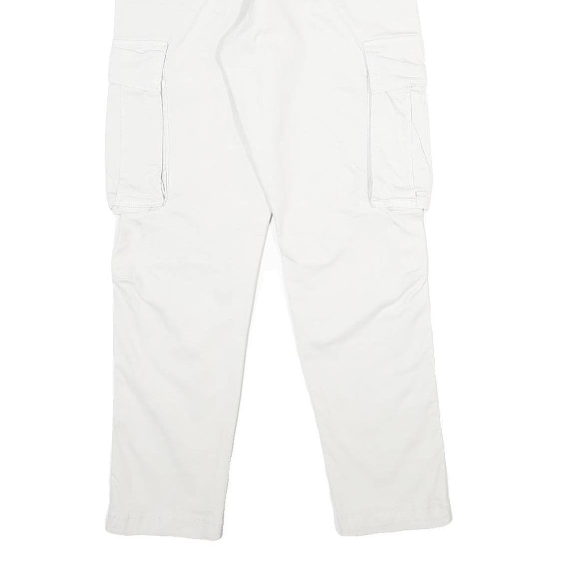 ZARA Mens White Cotton Blend Regular Cargo Trousers W30 L30 Utility Pocket Zip