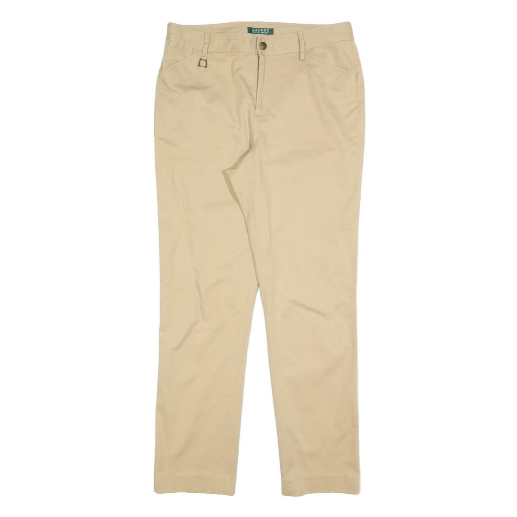 LAUREN RALPH LAUREN Womens Cotton Blend Beige Slim Straight Trousers W32 L30