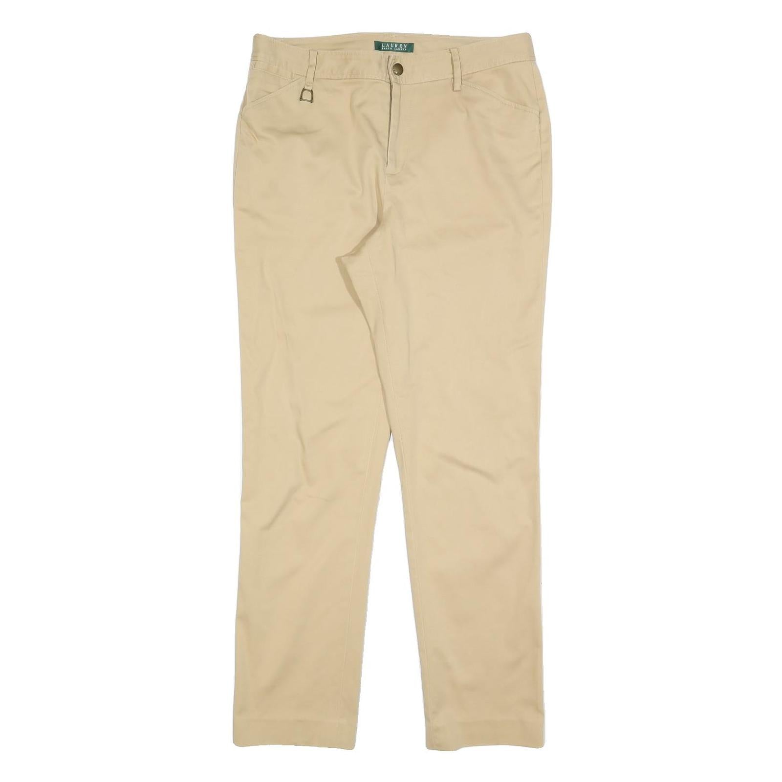 LAUREN RALPH LAUREN Womens Cotton Blend Beige Slim Straight Trousers W32 L30