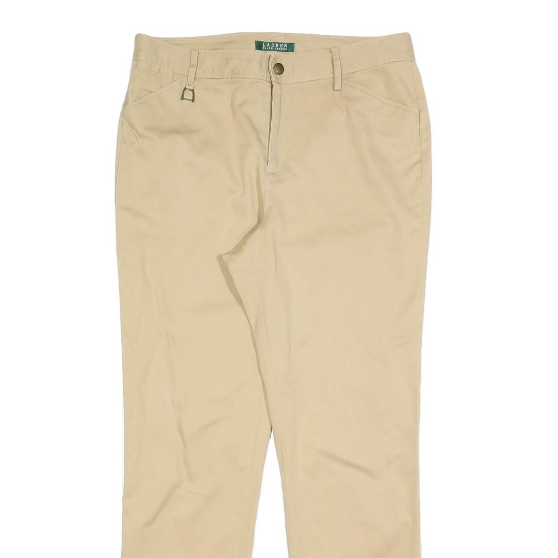 LAUREN RALPH LAUREN Womens Cotton Blend Beige Slim Straight Trousers W32 L30