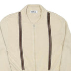USHA Mens Cream & Brown Patterned Zip-Up Jumper Full Zip Plain Crew Neck M